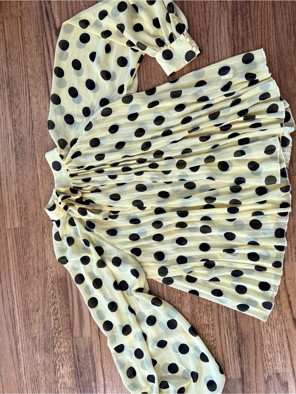 Yellow and Black Polka Dot Pleated Dress